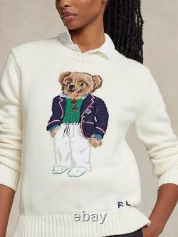 Polo Ralph Lauren Polo BEAR Knit white Sweater Jumper COTTON WOMEN'S size L new