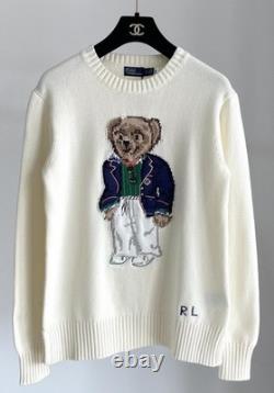 Polo Ralph Lauren Polo BEAR Knit white Sweater Jumper COTTON WOMEN'S size L new