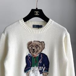 Polo Ralph Lauren Polo BEAR Knit white Sweater Jumper COTTON WOMEN'S size L new