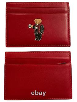 Polo Ralph Lauren (Polo Bear) Cocoa Dual Side with Pouch Slim Card Case Red New