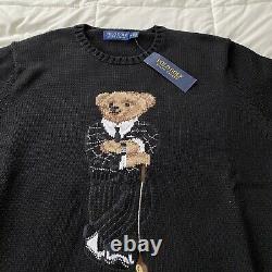 Polo Ralph Lauren Polo Golf Bear Crewneck Knit Sweater Black Size Medium NEW