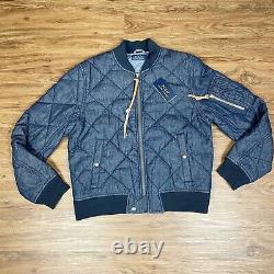 Polo Ralph Lauren Quilted Denim Bomber Jacket Varsity Womens Size M MEDIUM Blue