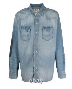 Polo Ralph Lauren RRL Style Distressed Frayed Patchwork Western Denim Shirt New