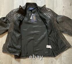 Polo Ralph Lauren Racer Leather Biker Jacket Black Brown Mens Sz Large NWT $598