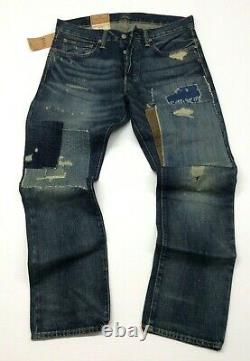 Polo Ralph Lauren Repaired Patchwork Distressed Shred Ripped Slim Straight Jeans