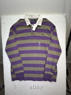 Polo Ralph Lauren Rugby Shirt Men's 2XL Custom Fit Purple Green Striped NEW