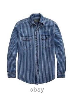 Polo Ralph Lauren Rustic Striped Sport Work Shirt L/s Blue Indigo Retail $148