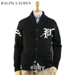 Polo Ralph Lauren Shawl Cardigan Sweater with P Black Cotton Linen Blend