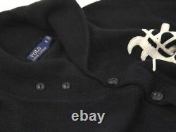Polo Ralph Lauren Shawl Cardigan Sweater with P Black Cotton Linen Blend