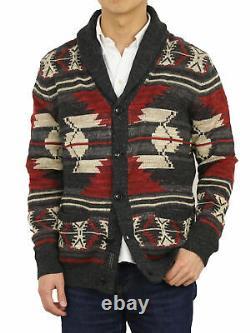Polo Ralph Lauren Shawl Native Print Cardigan Sweater Charcoal/Tan/Red