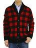 Polo Ralph Lauren Shawl Wool Blend Cardigan Sweater Plaid Check Red/black