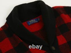 Polo Ralph Lauren Shawl Wool Blend Cardigan Sweater Plaid Check Red/Black