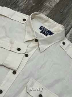 Polo Ralph Lauren Shirt Men's 2XL XXL Off White 100% Linen G. I. Safari NEW