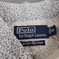 Polo Ralph Lauren Shirt Mens Medium Blue Floral Classic Western Pearl Snap NEW