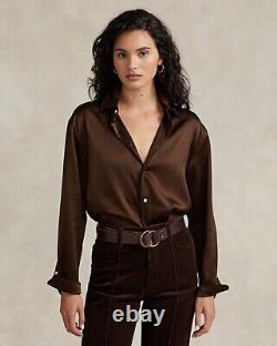 Polo Ralph Lauren Size S Brown Relaxed Fit Silk Charmeuse Shirt MSRP-$348