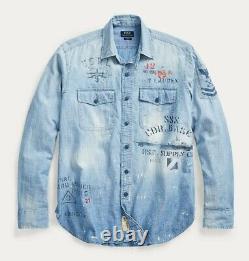 Polo Ralph Lauren Stencil Denim Chambray Button Down Graphic Shirt Ltd Edition