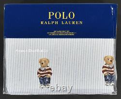 Polo Ralph Lauren Striped Cotton Teddy Preppy Bear 4 PC Queen Sheet Set New