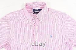 Polo Ralph Lauren Striped Pink Small Untucked Fit Wrinkle Button Front Shirt New