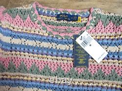 Polo Ralph Lauren Striped Pointelle Knit Sweater Tee $298 Size Medium
