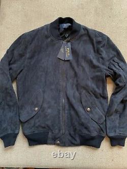 Polo Ralph Lauren Suede Bomber Jacket Men's Medium $898.00 Navy Blue