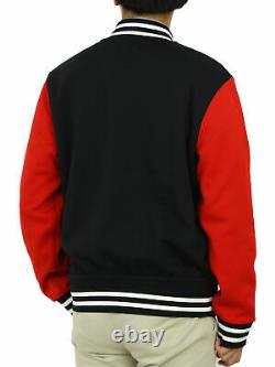 Polo Ralph Lauren Sweat Button-Up Baseball Jacket Jersey with P Black with Red