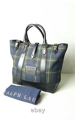 Polo Ralph Lauren Tartan Plaid Leather/canvas Large Tote Bag Unisex