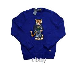 Polo Ralph Lauren Tiger Varsity Letterman Knit Crewneck Sweater Blue NWT Mens L