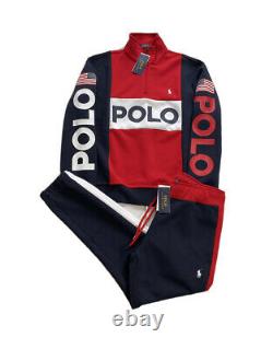 Polo Ralph Lauren USA Spell Out Colorblock Double Knit 1/4 Zip Tracksuit Men XXL