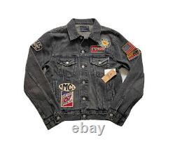 Polo Ralph Lauren USRL MC Riders Patch Denim Jean Jacket Black New WithTags Men XL