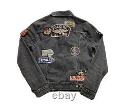 Polo Ralph Lauren USRL MC Riders Patch Denim Jean Jacket Black New WithTags Men XL