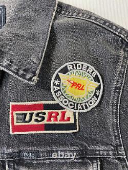 Polo Ralph Lauren USRL MC Riders Patch Denim Jean Jacket Black New WithTags Men XL