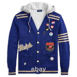 Polo Ralph Lauren Varsity Patchwork Hybrid Hooded Cardigan Sweater New $468