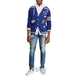 Polo Ralph Lauren Varsity Patchwork Hybrid Hooded Cardigan Sweater New $468