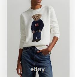Polo Ralph Lauren Women's Bear Sweater XL Embroidered Linen Cotton Nwt