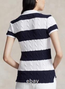 Polo Ralph Lauren Women's Striped Cable-Knit Polo Shirt M