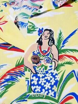 Polo Ralph Lauren hula pinup girls Hawaiian XL Shirt Floral camp beach palms HTF