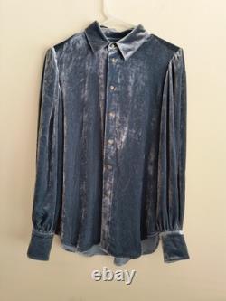 Polo Ralph Lauren x Naiomi Glasses Camp Blue Velvet Button Up Blouse Size 4
