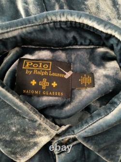 Polo Ralph Lauren x Naiomi Glasses Camp Blue Velvet Button Up Blouse Size 4