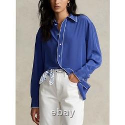 Polo by Ralph Lauren Royal Navy Silk Oversized Mulberry Shirt Women's M NEW