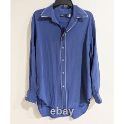 Polo by Ralph Lauren Royal Navy Silk Oversized Mulberry Shirt Women's M NEW