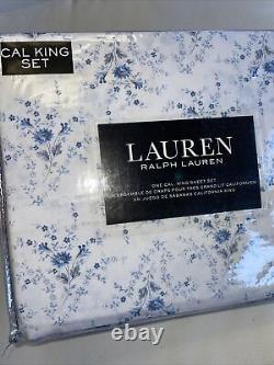 RALPH LAUREN COUNTRY BLUE FLORAL CAL KING SHEET SET 4 PC White NEW S45