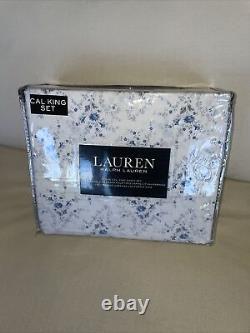 RALPH LAUREN COUNTRY BLUE FLORAL CAL KING SHEET SET 4 PC White NEW S45