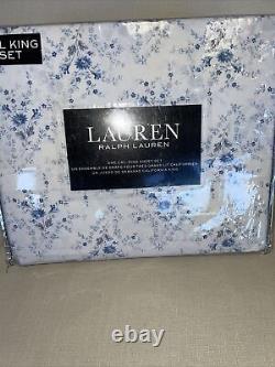 RALPH LAUREN COUNTRY BLUE FLORAL CAL KING SHEET SET 4 PC White NEW S45