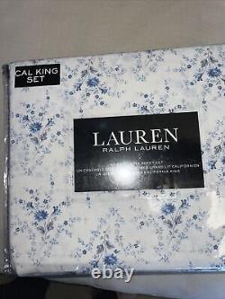 RALPH LAUREN COUNTRY BLUE FLORAL CAL KING SHEET SET 4 PC White NEW S45