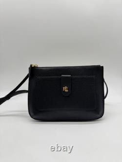 RALPH LAUREN Jamey pebbled leather small crossbody bag + Dust bag BLACK