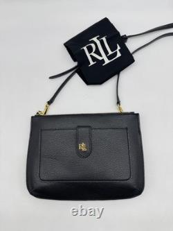 RALPH LAUREN Jamey pebbled leather small crossbody bag + Dust bag BLACK