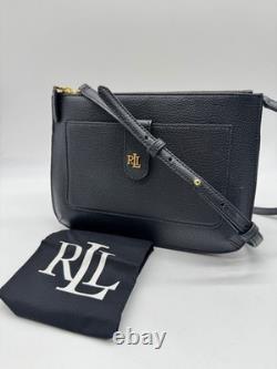 RALPH LAUREN Jamey pebbled leather small crossbody bag + Dust bag BLACK