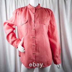 RALPH LAUREN New Pink Water Melon Peach Solid Women Linen Shirt Size XL