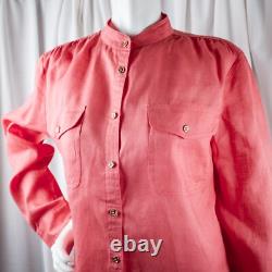 RALPH LAUREN New Pink Water Melon Peach Solid Women Linen Shirt Size XL