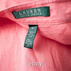 RALPH LAUREN New Pink Water Melon Peach Solid Women Linen Shirt Size XL